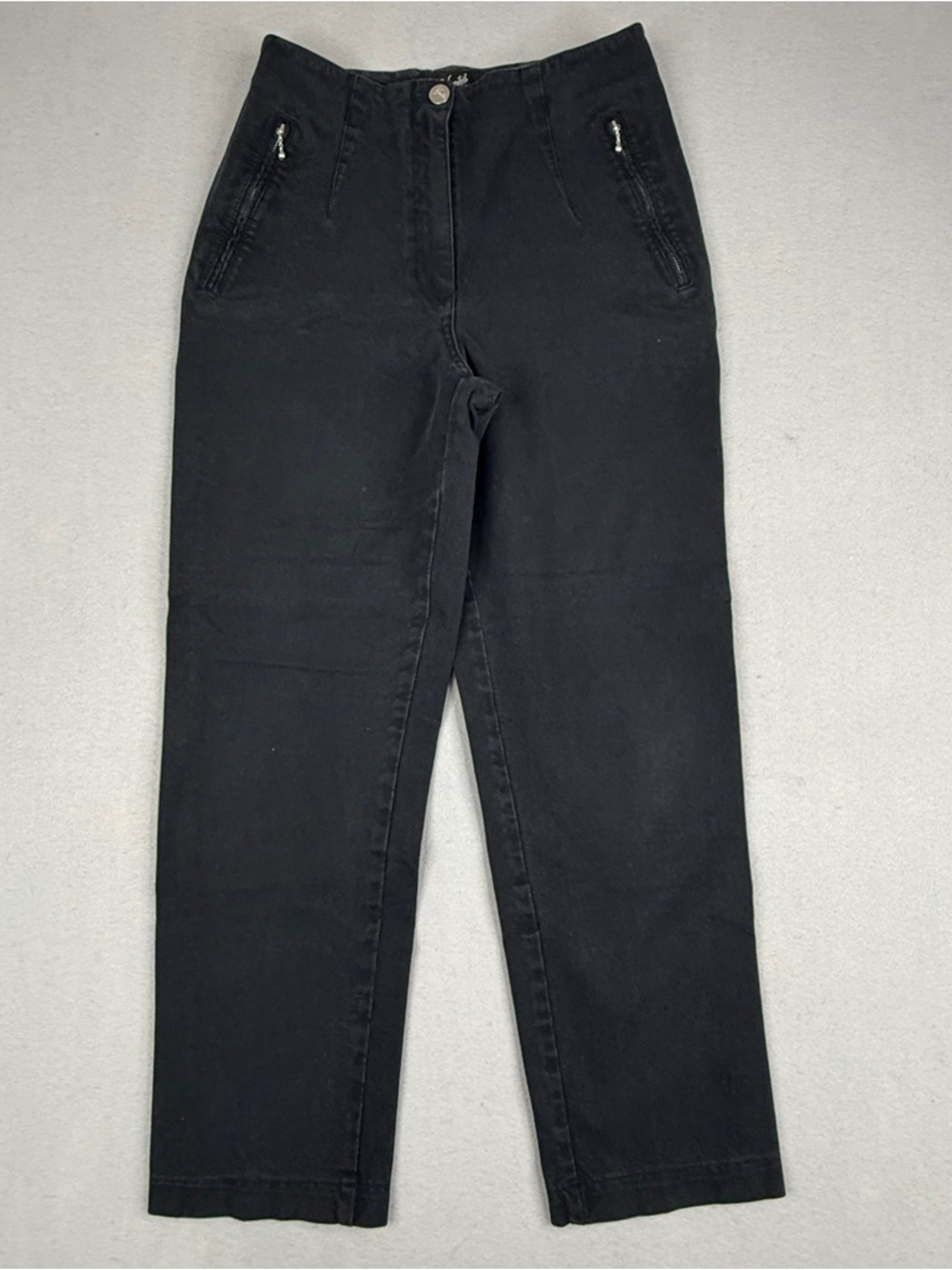 Vanilia Black High Rise Straight Pants EU 38 Stretch Zip Pocket Made Italy